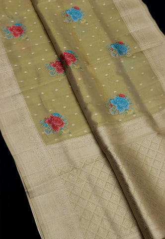 Handlooms Bridal Saree with Stripes and with Temple Border-(SA-497)