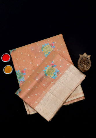 Handlooms Bridal Saree with Stripes and with Temple Border-(SA-492)