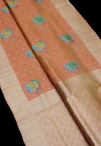 Handlooms Bridal Saree with Stripes and with Temple Border-(SA-492)