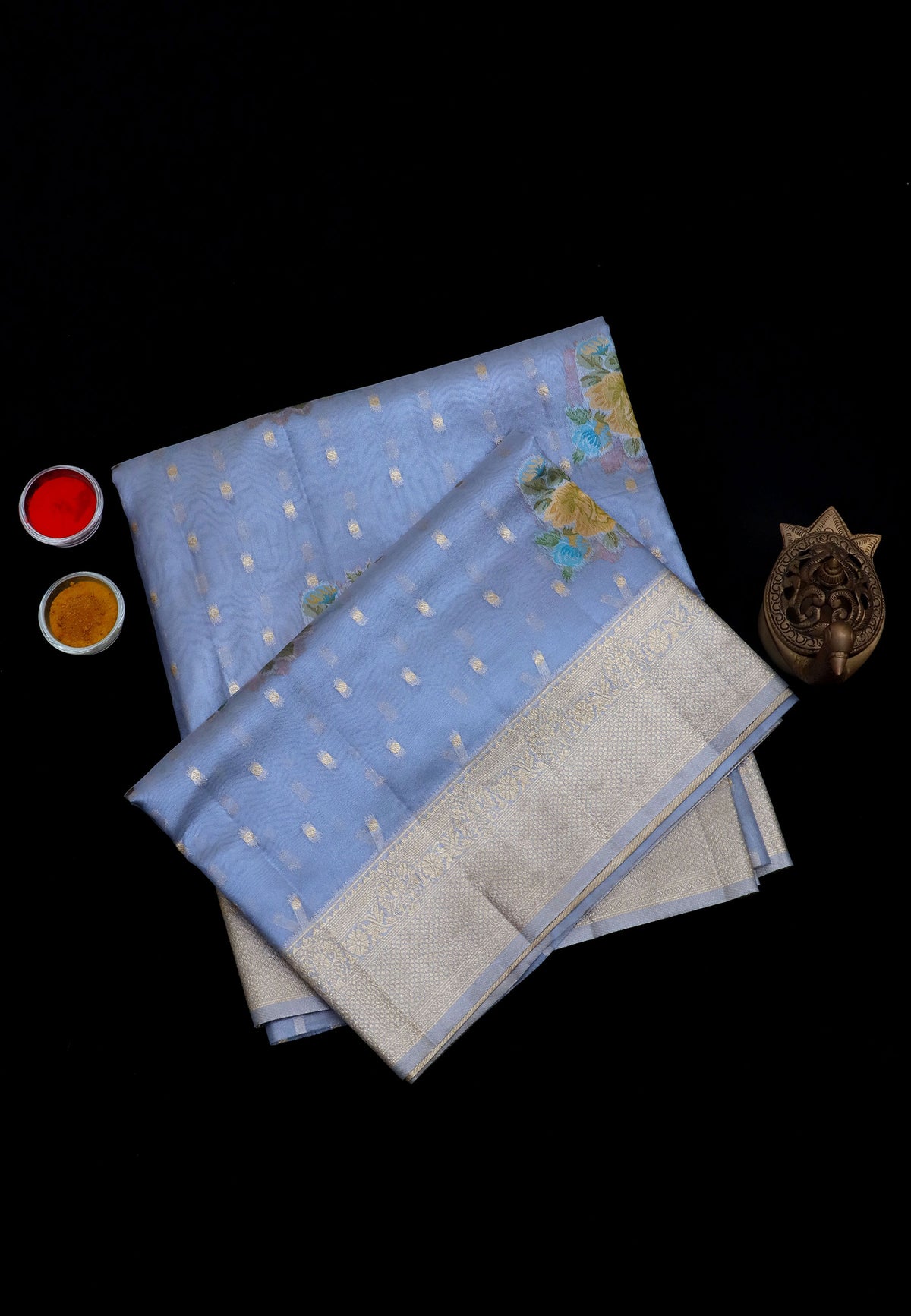 Handlooms Bridal Saree with Stripes and with Temple Border-(SA-493)