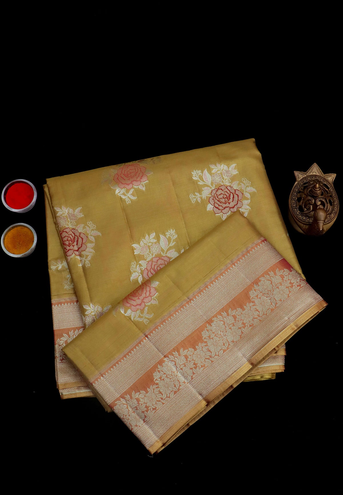 Handlooms Bridal Saree with Stripes and with Temple Border-(SA-506)