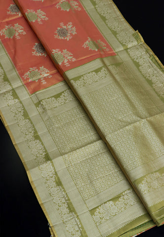 Handlooms Bridal Saree with Stripes and with Temple Border-(SA-507)