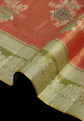 Handlooms Bridal Saree with Stripes and with Temple Border-(SA-507)
