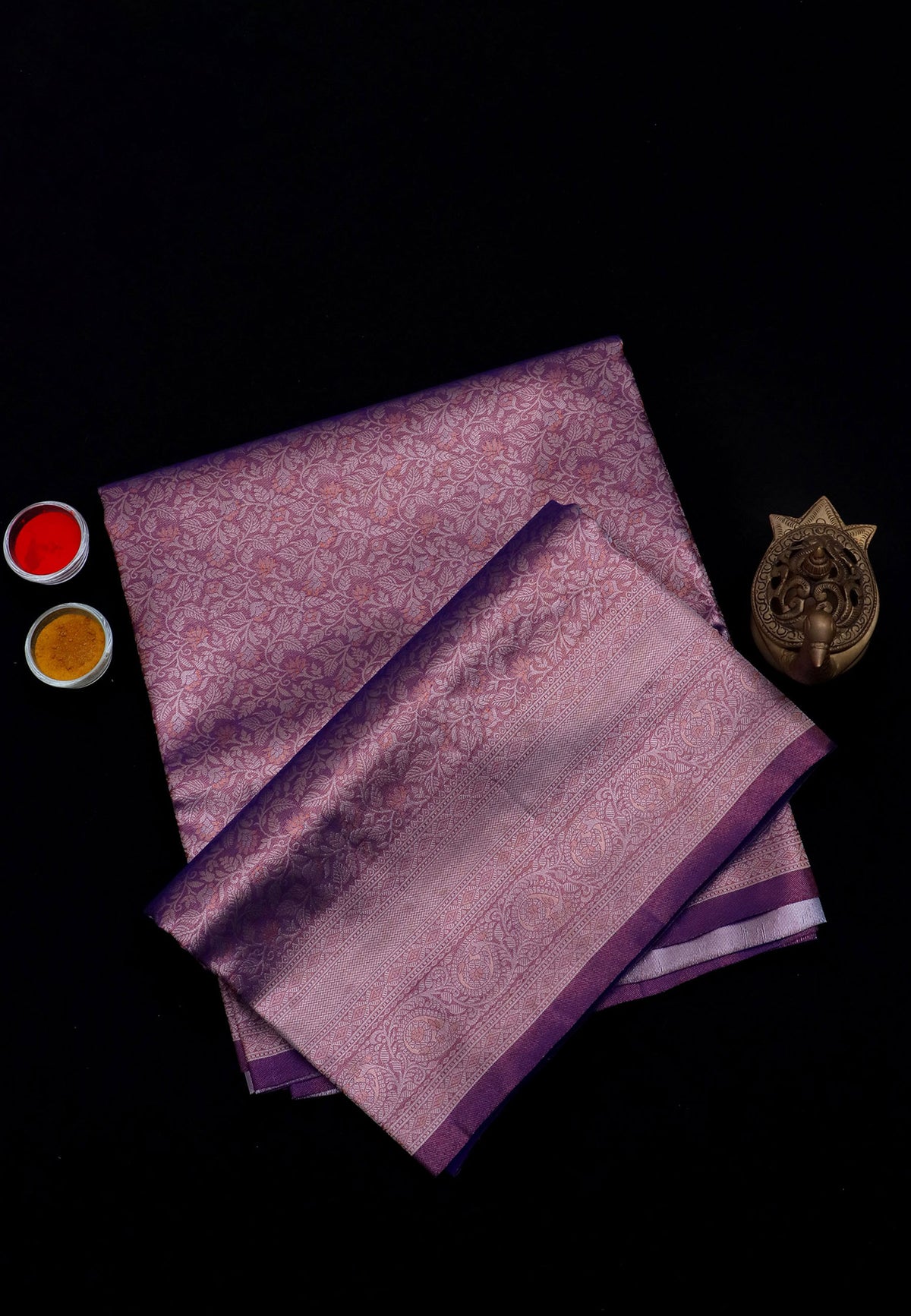 Handlooms Bridal Saree with Stripes and with Temple Border-(SA-498)