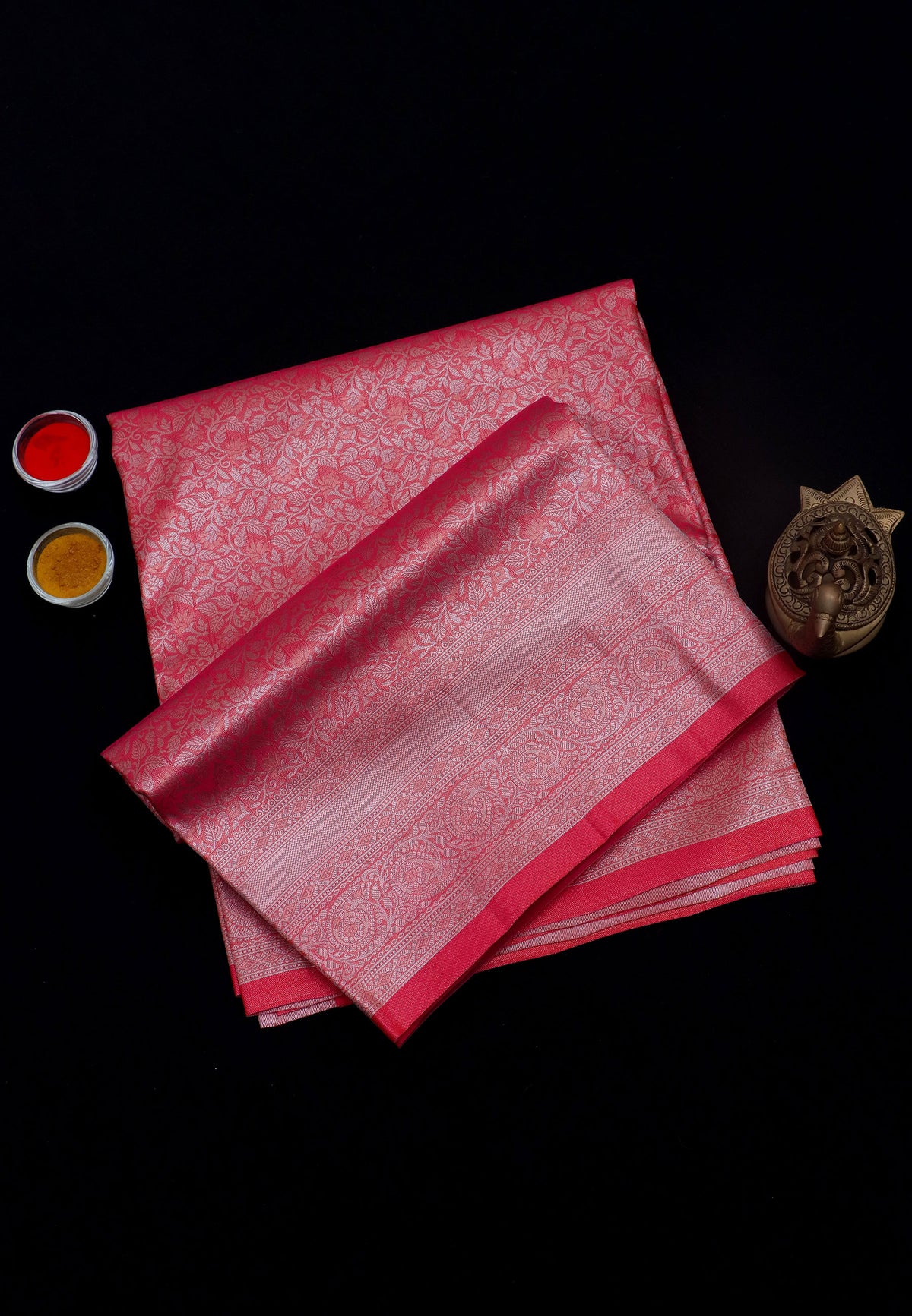 Handlooms Bridal Saree with Stripes and with Temple Border-(SA-499)