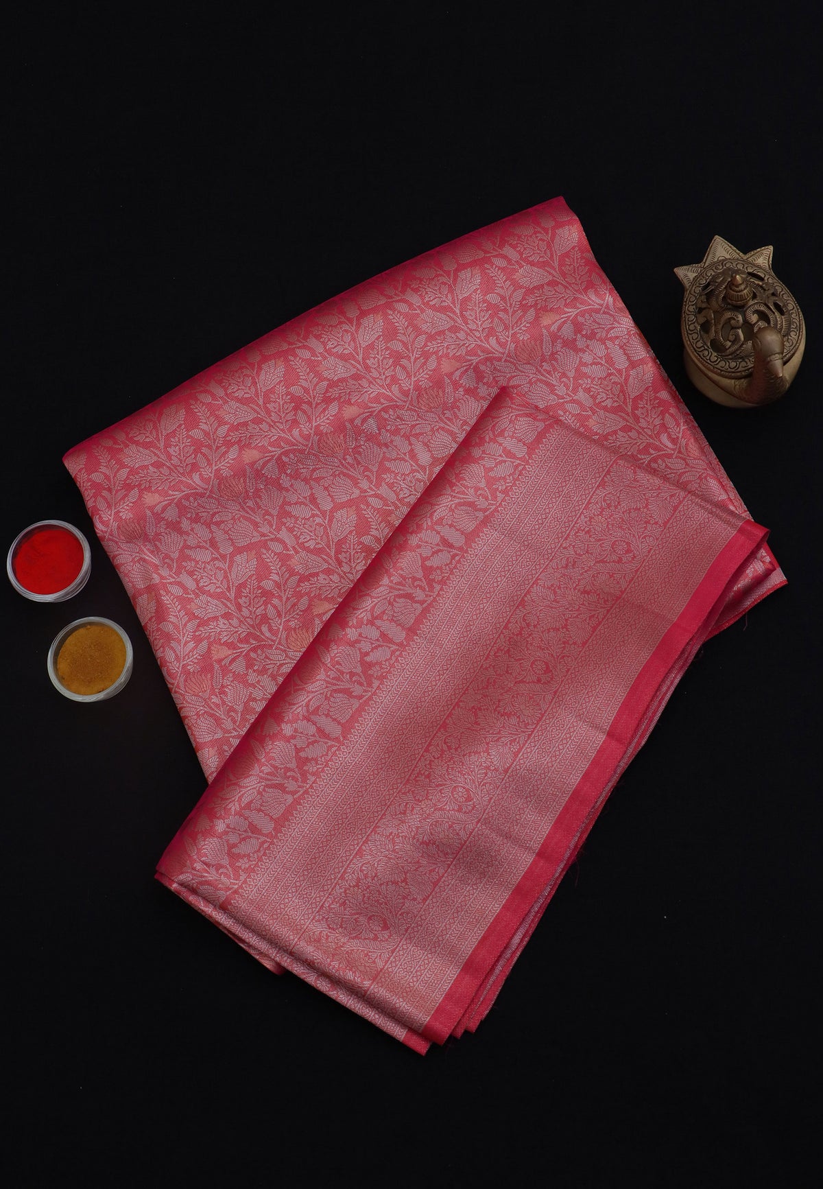 Handlooms Bridal Saree with Stripes and with Temple Border-(SA-509)