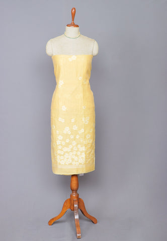Linen Dress Meterials in peacock with embroidery works and brown colour-(SA-002)