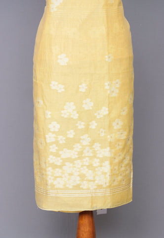 Linen Dress Meterials in peacock with embroidery works and brown colour-(SA-002)