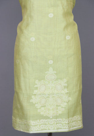 Linen Dress Meterials in peacock with embroidery works and Green Colour-(SA-028)