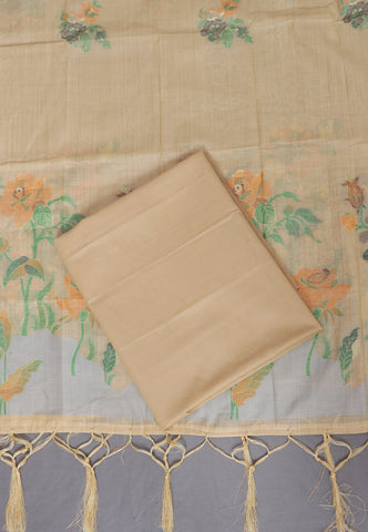 Linen Dress Meterials in peacock with embroidery works and Brown colour-(SA-010)