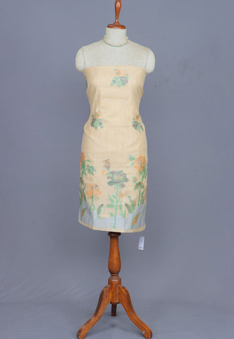 Linen Dress Meterials in peacock with embroidery works and Brown colour-(SA-010)