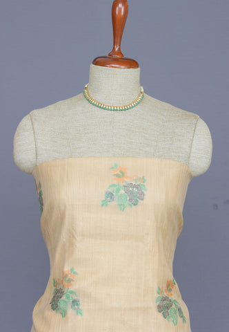 Linen Dress Meterials in peacock with embroidery works and Brown colour-(SA-010)