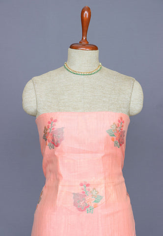 Linen Dress Meterials in peacock with embroidery works and Orange colour-(SA-012)