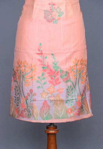 Linen Dress Meterials in peacock with embroidery works and Orange colour-(SA-012)
