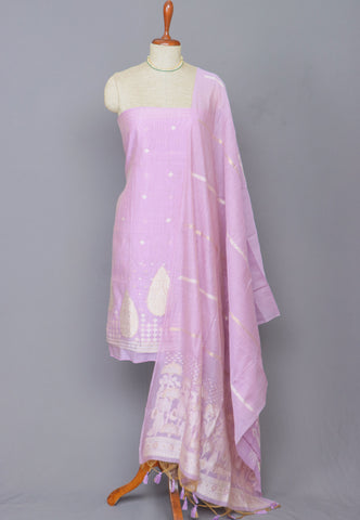 Linen Dress Meterials in peacock with embroidery works and Purple colour-(SA-020)