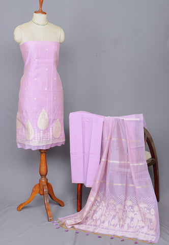Linen Dress Meterials in peacock with embroidery works and Purple colour-(SA-020)