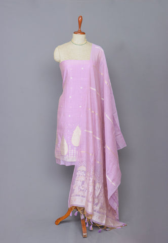 Linen Dress Meterials in peacock with embroidery works and Purple colour-(SA-020)
