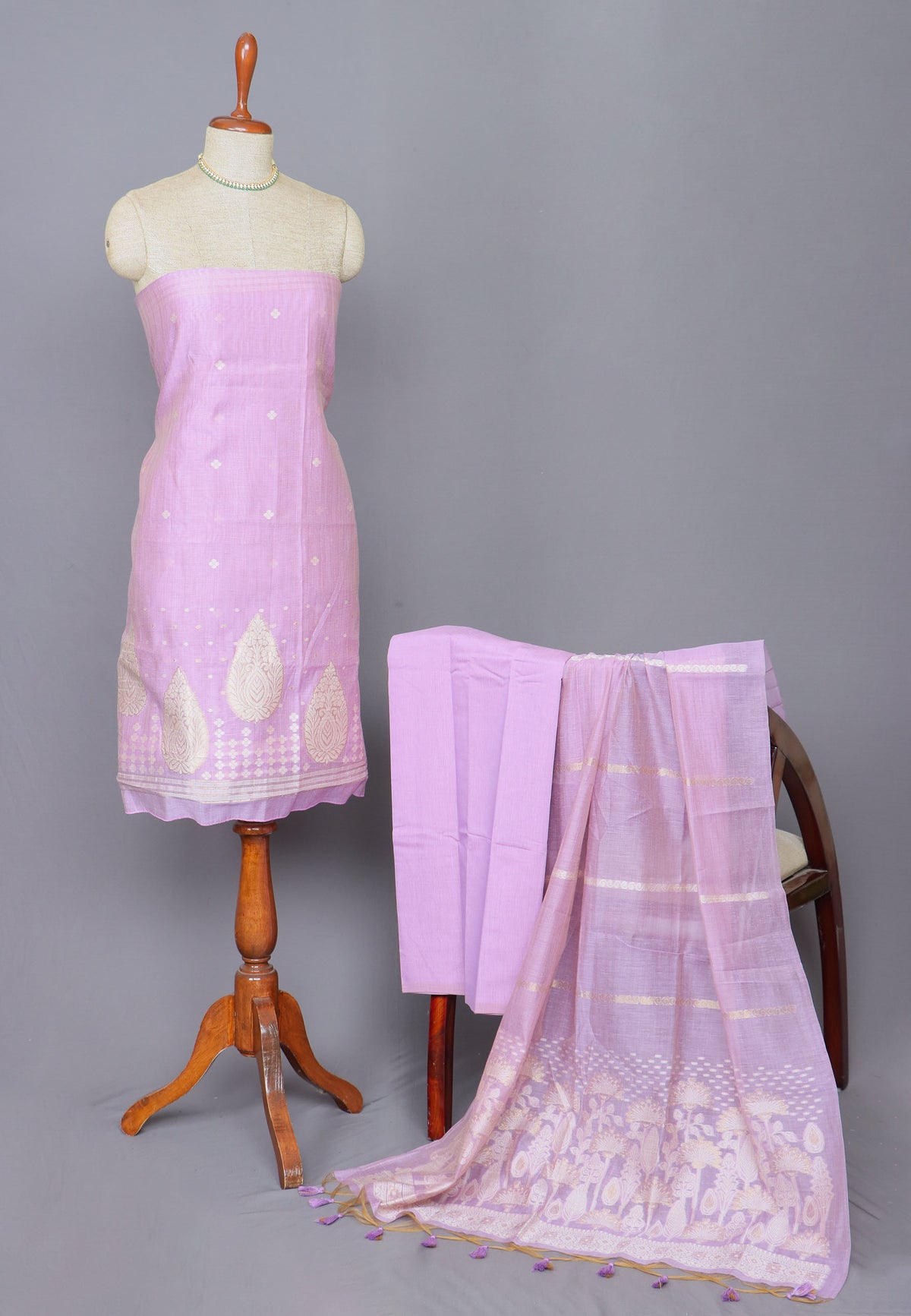 Linen Dress Meterials in peacock with embroidery works and Purple colour-(SA-020)