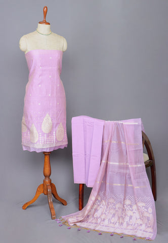 Linen Dress Meterials in peacock with embroidery works and Purple colour-(SA-020)