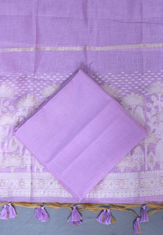 Linen Dress Meterials in peacock with embroidery works and Purple colour-(SA-020)