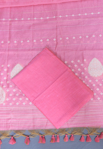 Linen Dress Meterials in peacock with embroidery works and Pink colour-(SA-018)
