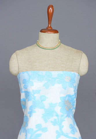 Linen Dress Meterials in peacock with embroidery works and Blue Colour-(SA-024)
