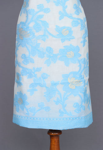 Linen Dress Meterials in peacock with embroidery works and Blue Colour-(SA-024)