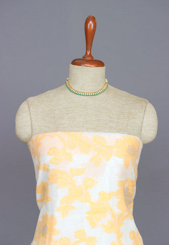 Linen Dress Meterials in peacock with embroidery works and Yellow colour-(SA-022)
