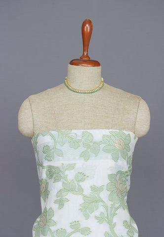 Linen Dress Meterials in peacock with embroidery works and Green Colour-(SA-023)