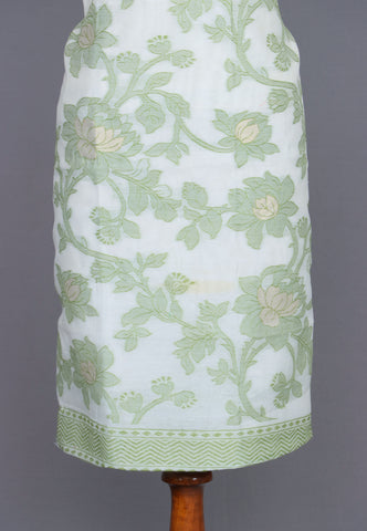 Linen Dress Meterials in peacock with embroidery works and Green Colour-(SA-023)