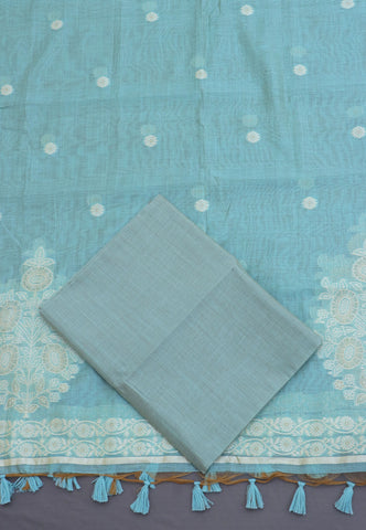 Linen Dress Meterials in peacock with embroidery works and Sky Blue Colour-SA(025)