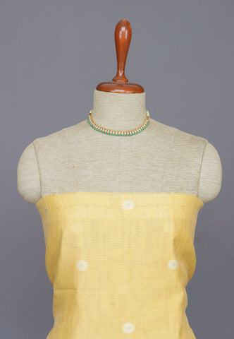 Linen Dress Meterials in peacock with embroidery works and Beige Colour-SA(026)
