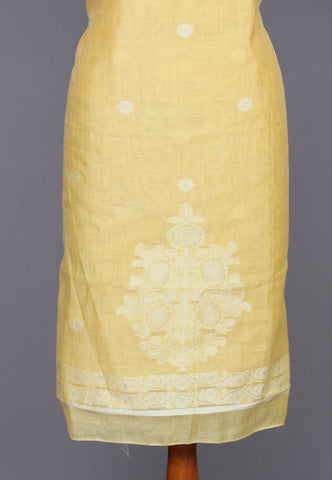 Linen Dress Meterials in peacock with embroidery works and Beige Colour-SA(026)