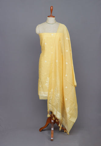 Linen Dress Meterials in peacock with embroidery works and Beige Colour-SA(026)