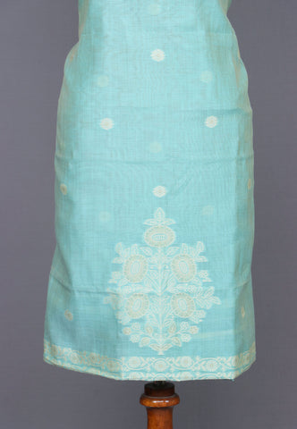 Linen Dress Meterials in peacock with embroidery works and Sky Blue Colour-SA(025)