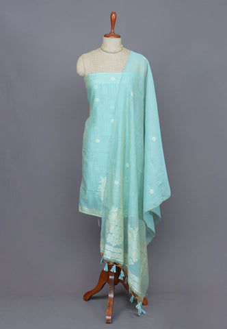 Linen Dress Meterials in peacock with embroidery works and Sky Blue Colour-SA(025)