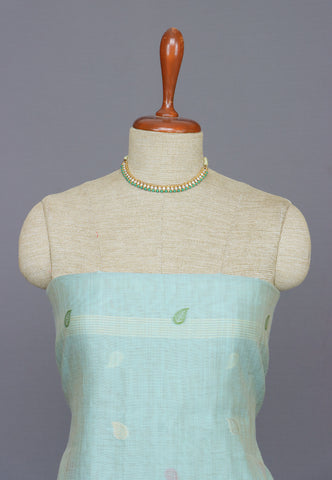 Linen Dress Meterials in peacock with embroidery works and Green Colour-(SA-031)