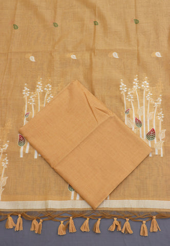 Linen Dress Meterials in peacock with embroidery works and Brown Colour-(SA-029)