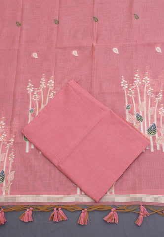 Linen Dress Meterials in peacock with embroidery works and Cream Colour-(SA-030)