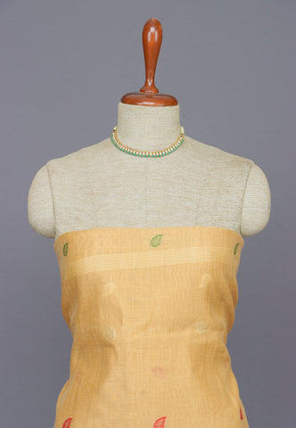 Linen Dress Meterials in peacock with embroidery works and Brown Colour-(SA-029)