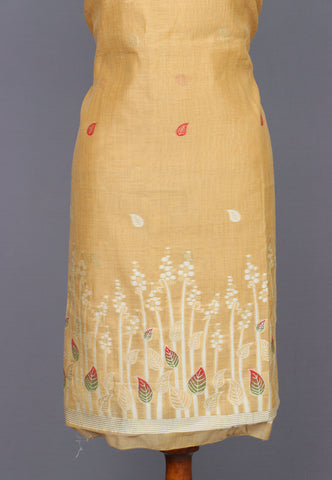 Linen Dress Meterials in peacock with embroidery works and Brown Colour-(SA-029)