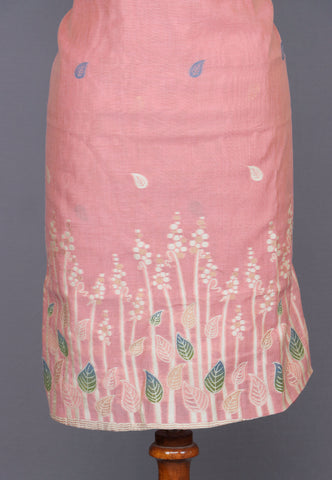 Linen Dress Meterials in peacock with embroidery works and Cream Colour-(SA-030)