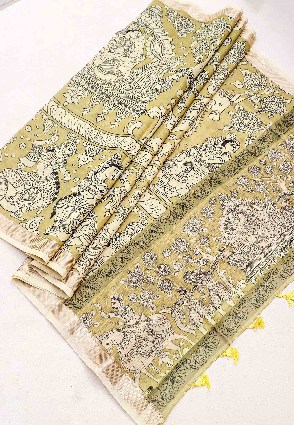 Magic Mudra Saree with Light Green Colour and Border With Gold Shade-(SA-612)