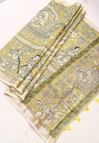 Magic Mudra Saree with Light Green Colour and Border With Gold Shade-(SA-612)