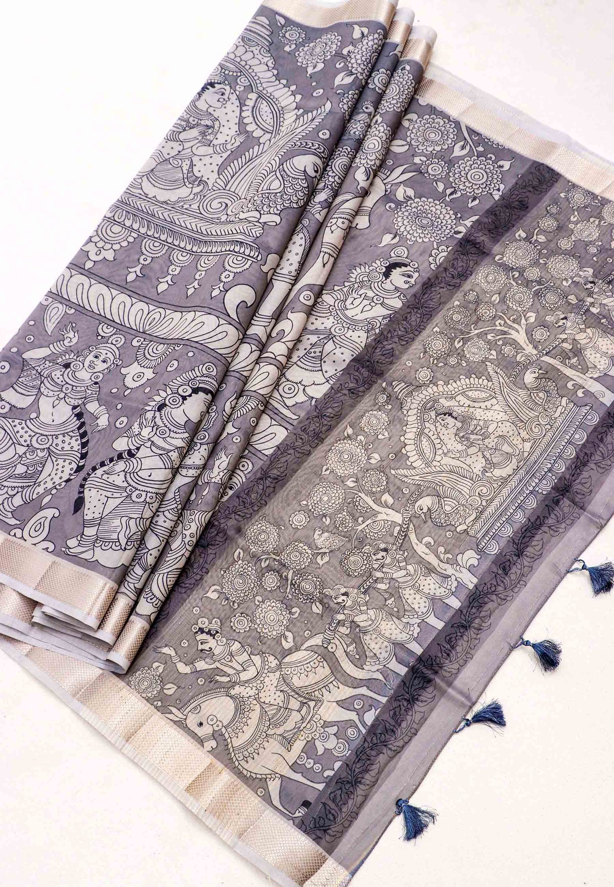 Magic Mudra Saree with Gray Colour and Border With Gold Shade-(SA-614)