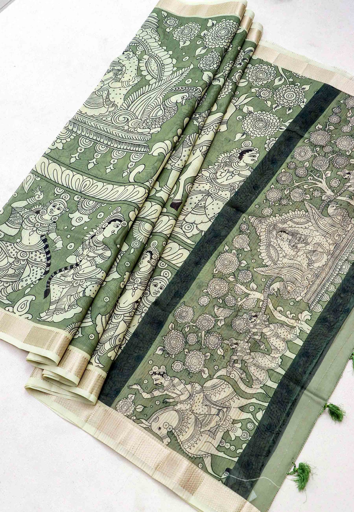 Magic Mudra Saree with Green Colour and Border With Gold Shade-(SA-610)