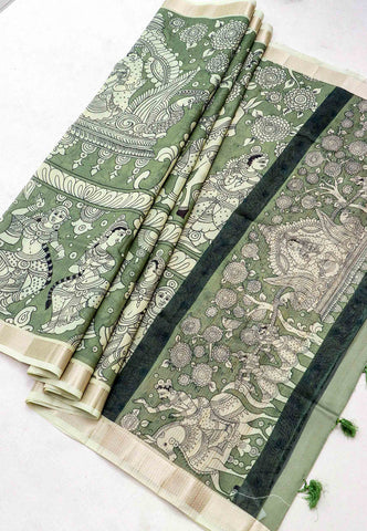 Magic Mudra Saree with Green Colour and Border With Gold Shade-(SA-610)