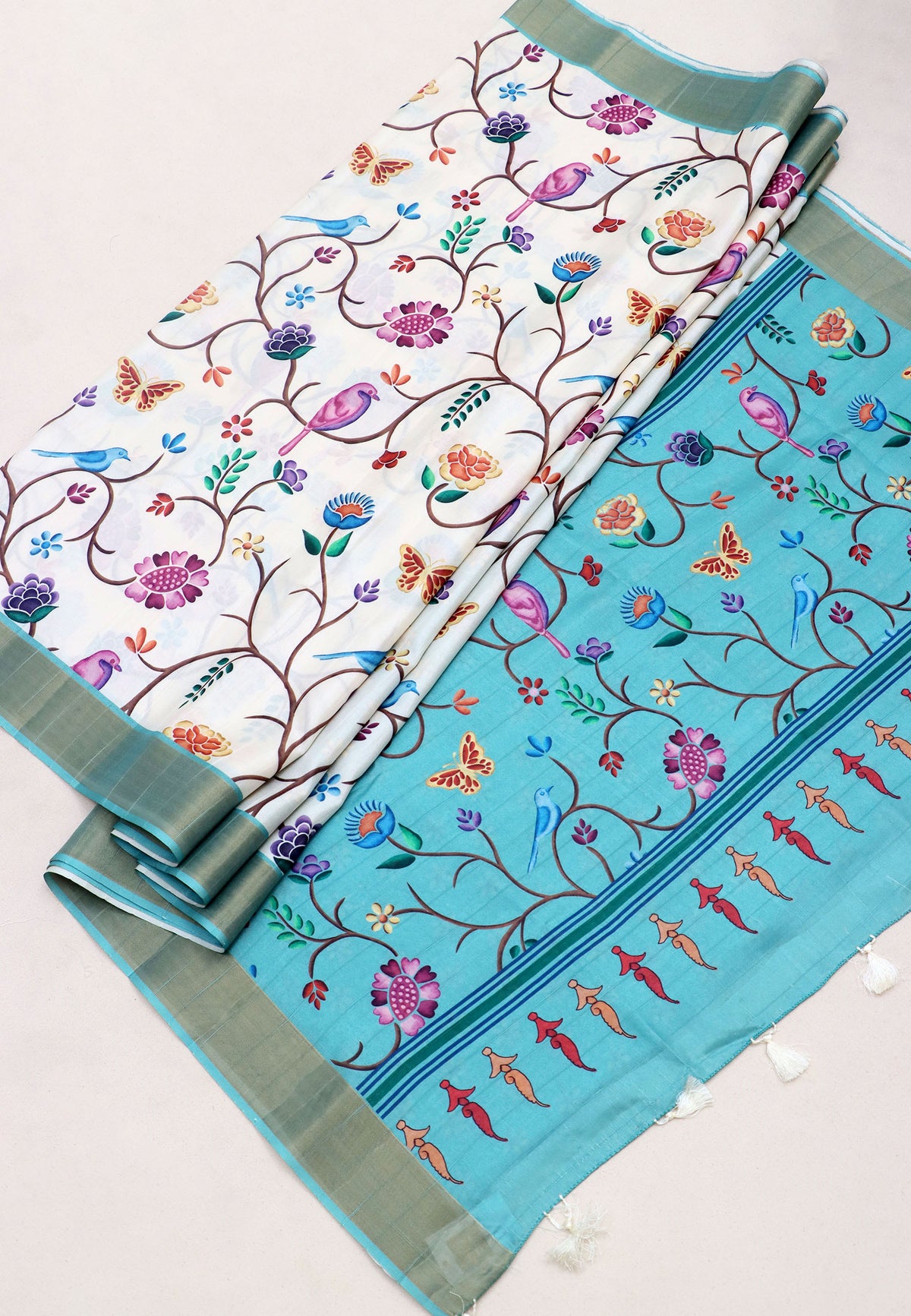 Magic Mudra Saree with White Colour and Border With Blue Shade-(SA-621)