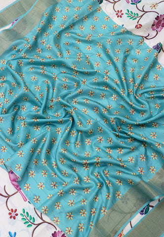 Magic Mudra Saree with White Colour and Border With Blue Shade-(SA-621)