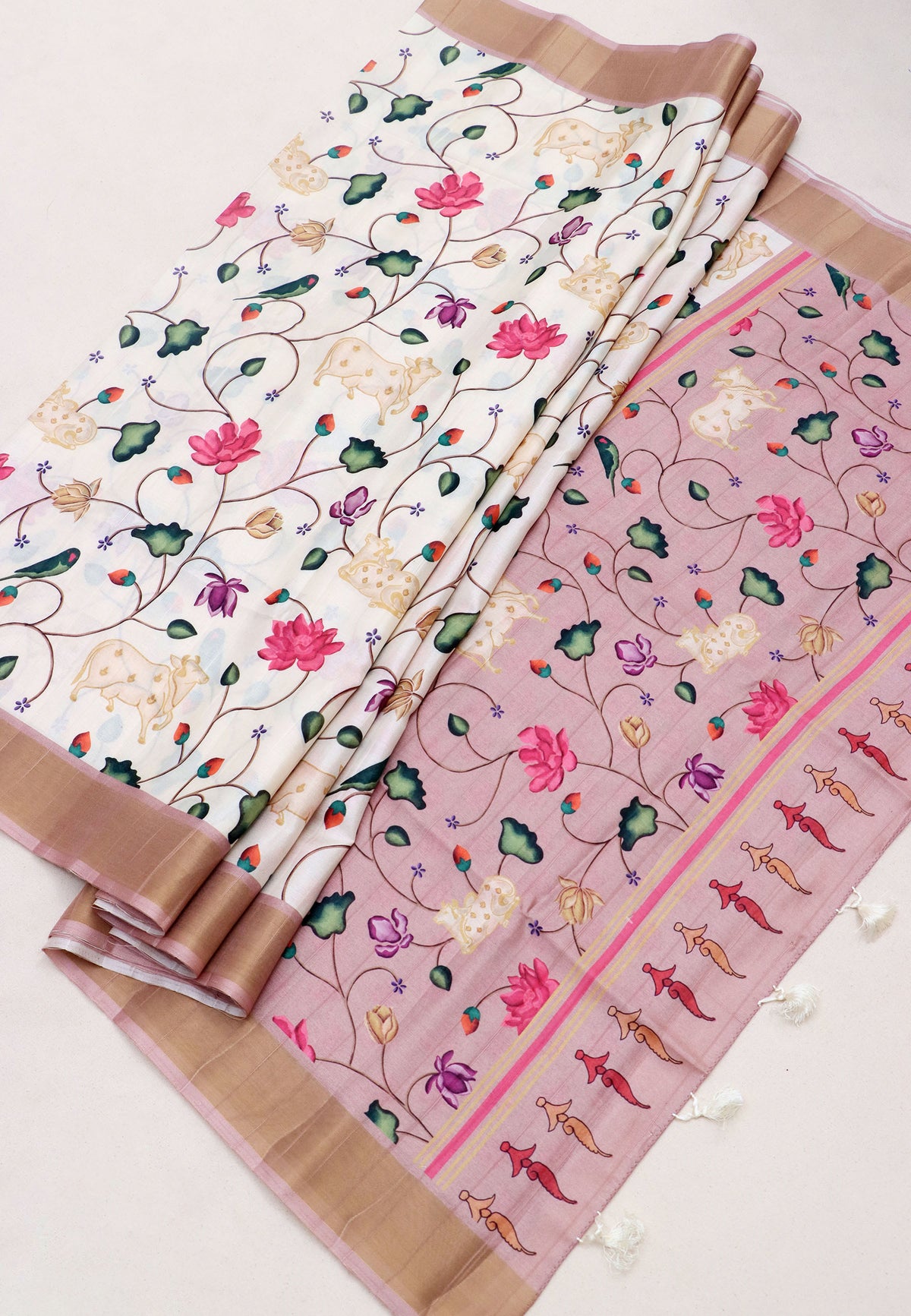 Magic Mudra Saree with White Colour and Border With Pink Shade-(SA-622)